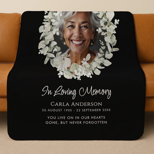 Manta Sherpa Eucalyptus Script Custom Text & Photo Memorial (Subido por el creador)