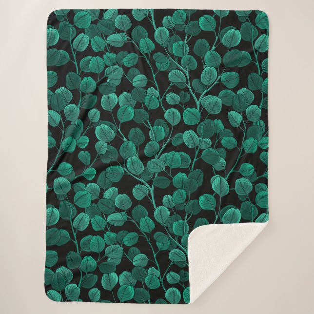 Manta Sherpa Eucalyptus sobre negro (Anverso)