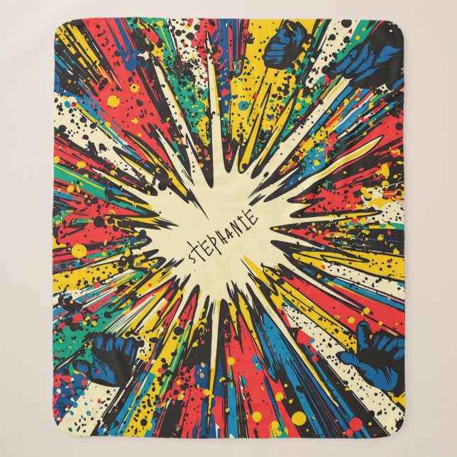 Manta Sherpa Explosión de arte pop de estilo cómico (2) (Anverso)