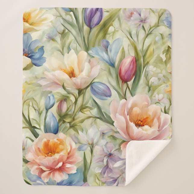 Manta Sherpa Exquisitas Flores De Primavera Sofisticadas. Pintu (Anverso)