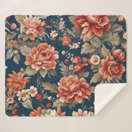 Manta Sherpa Exquisitos Rosas, hojas y flores de Naranja retro