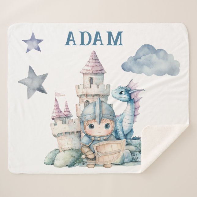 Manta Sherpa Fairytale Dreamy Dragon Blue Knight Baby Shower (Anverso (horizontal))