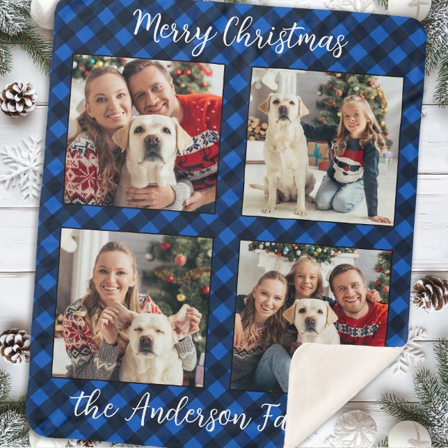 Manta Sherpa Familia 4 imágenes Navidades de Plaid personalizad (Subido por el creador)