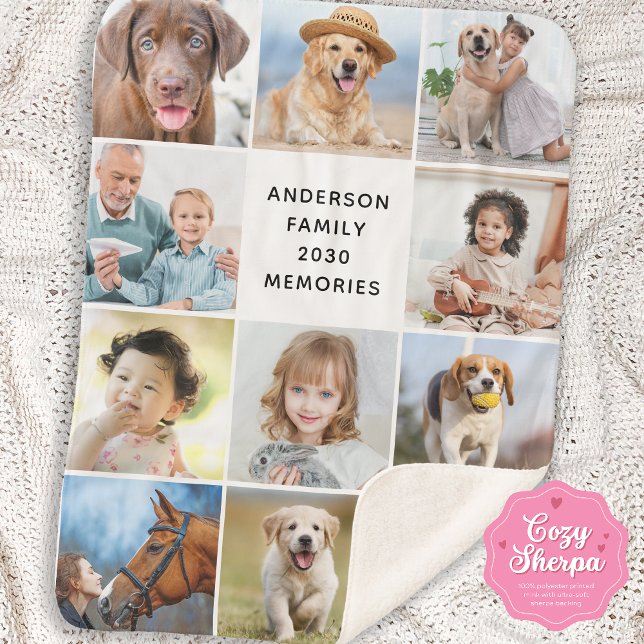 Manta Sherpa Family Personalized 11 Photo Collage Simple Modern (Subido por el creador)