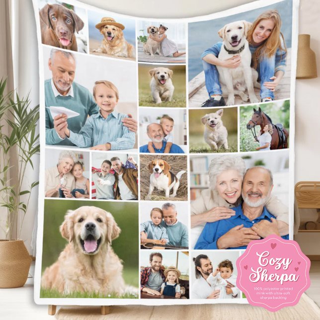 Manta Sherpa Family Personalized Modern Simple 18 Photo Collage (Subido por el creador)