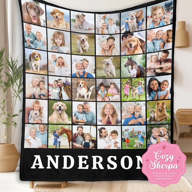 Manta Sherpa Family Photo Collage 36 Picture Personalized Black (Subido por el creador)