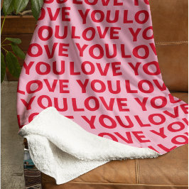 Manta Sherpa Fancy Romantic Red & Pink Love You Pattern