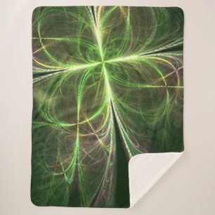 Manta Sherpa Fantasía abstracta cuatro deja trono verde