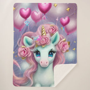 Manta Sherpa Fantasía Bebé Blanco Unicornio con corazón rosa