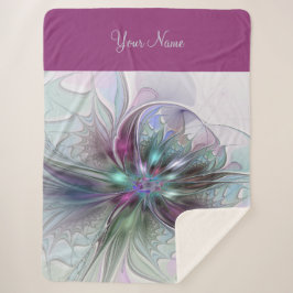 Manta Sherpa Fantasía colorida Resumen Nombre de Flor Fractal