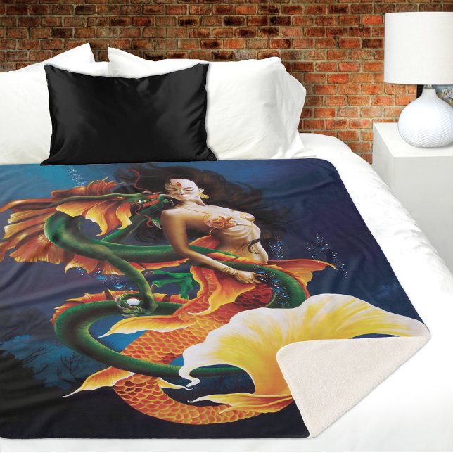 Manta Sherpa Fantasía de Mermaid Koi Dragon (Subido por el creador)