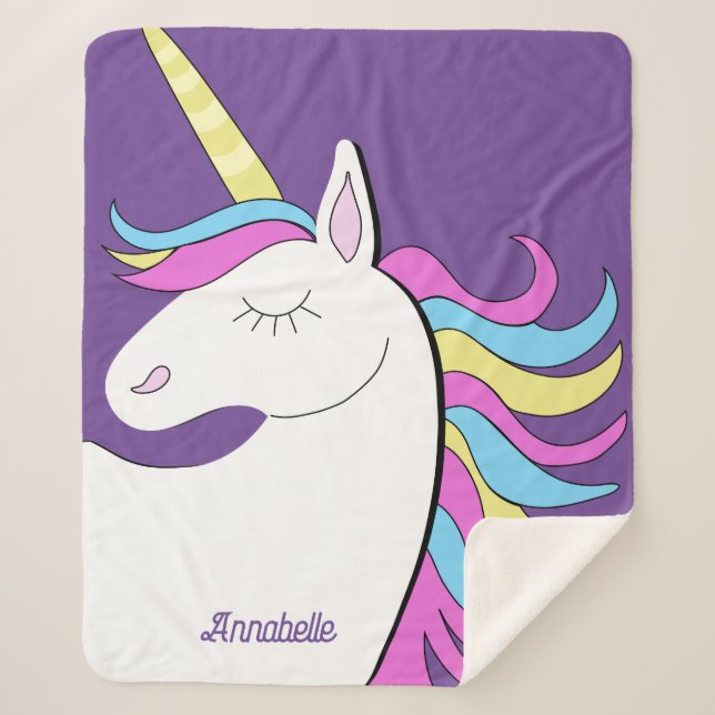 Manta Sherpa Fantasía de Unicornio Púrpura (Anverso)