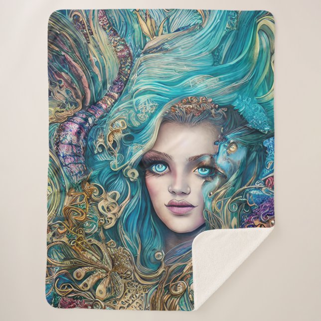 Manta Sherpa Fantasía diosa submarina arte abstracto (Anverso)