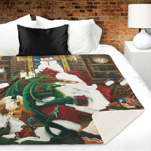 Manta Sherpa Fantasía Mágica de Navidad Dragón de Santa Caluros