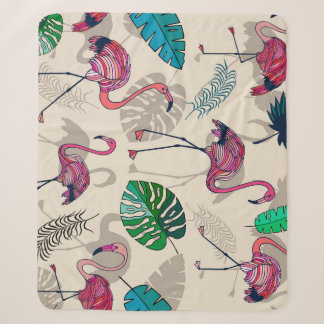 Manta Sherpa Fantasía tropical: Patrón de hojas de flamenco