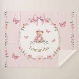 Manta Sherpa Fantasías Florales Rosadas y Abrazos de Oso de Pel