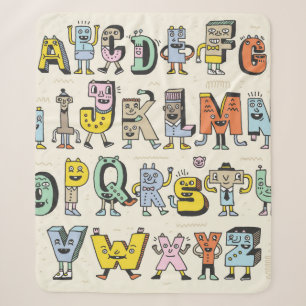 Manta Sherpa Fantástico Alfabeto Gracioso. Letras Doodle Wacky