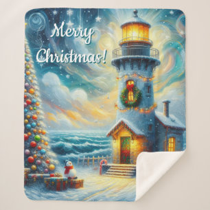 Manta Sherpa Faro de árbol de navidad azul costero náutico