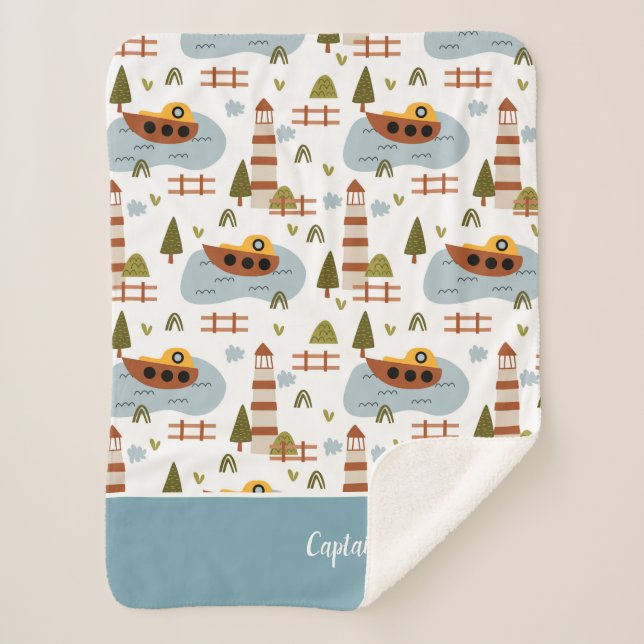 Manta Sherpa Faro Náutico y patrón de niños en barco (Anverso)