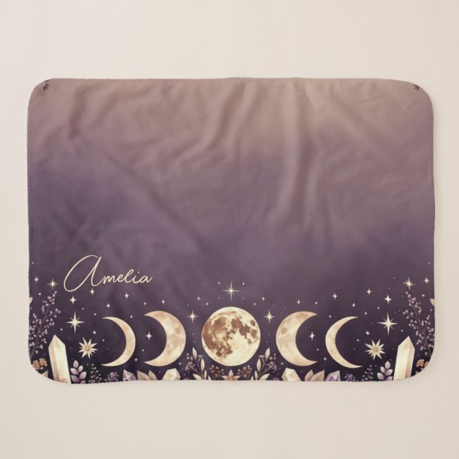 Manta Sherpa Fases Lunares Celestiales Personalizadas (Anverso (horizontal))