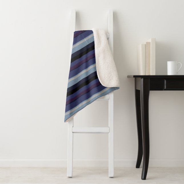 Manta Sherpa Faux Knitpe Pattern Purple Blue White (In situ)