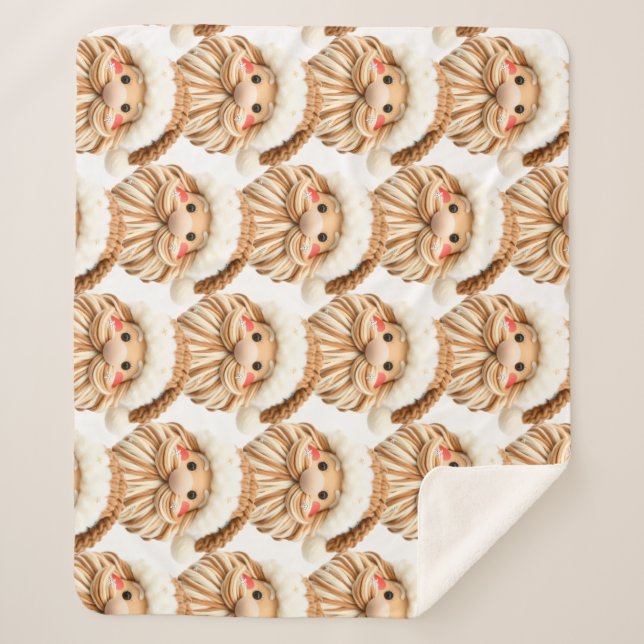 Manta Sherpa Faux yarn notch-hook Santa face Christmas (Anverso)