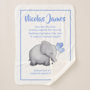 Manta Sherpa Fecha de Navidad personalizada Baby Blue Elephant