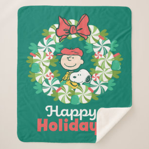 Manta Sherpa Felices fiestas   Candy Wreath de menta