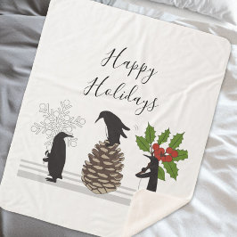 Manta Sherpa Felices fiestas cute graciosos Navidades Pingüino