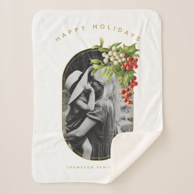 Manta Sherpa Felices fiestas Personalizado Foto Navidades famil (Anverso)