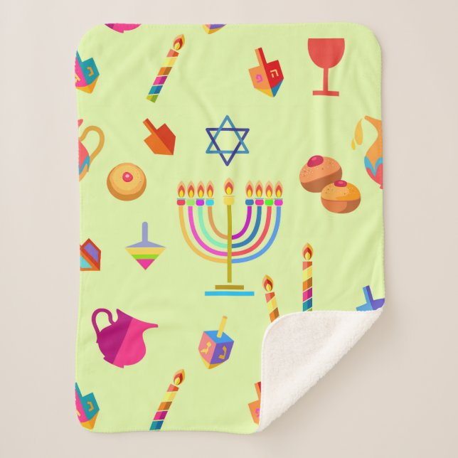 Manta Sherpa Felices Hanukkah Holiday símbolos decorativos para (Anverso)