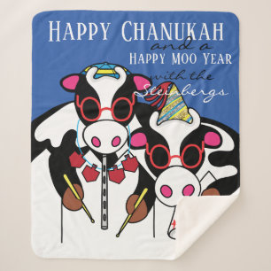 Manta Sherpa Feliz Chanukah Moo Sherpa Blanket/Medium