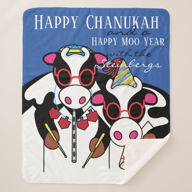 Manta Sherpa Feliz Chanukah Moo Sherpa Blanket/Medium (Anverso)