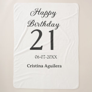 Manta Sherpa Feliz cumpleaños 21 letras negritas nombre simple 