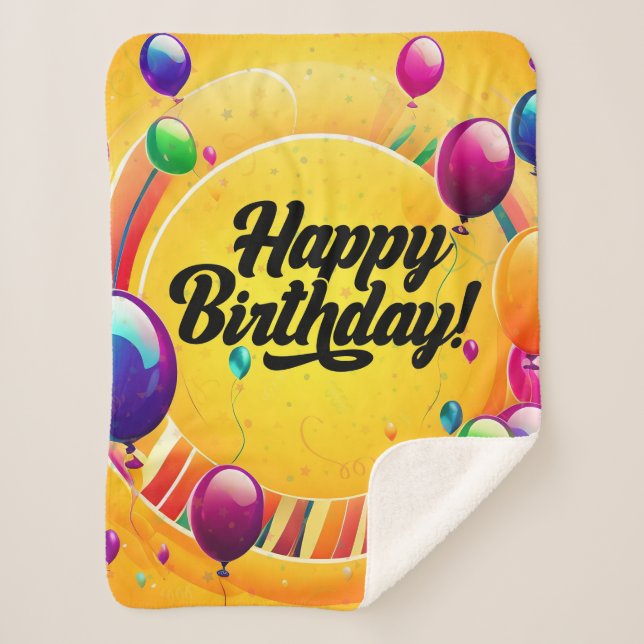 Manta Sherpa Feliz Cumpleaños Vibrante (Anverso)