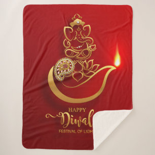 Manta Sherpa Feliz Diwali Elefante y luz