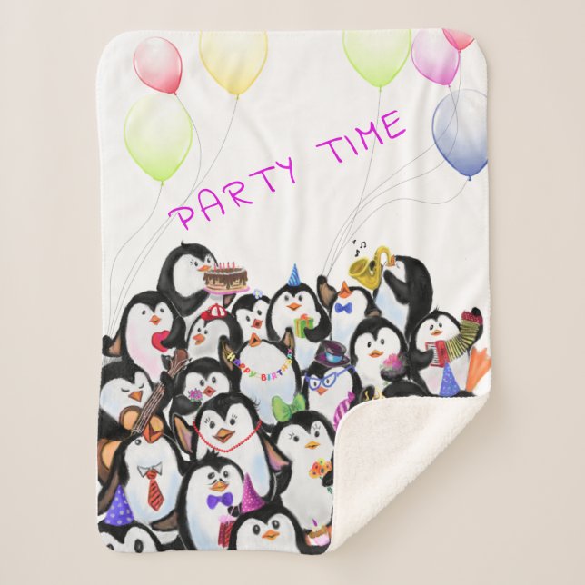 Manta Sherpa Feliz Fiesta Pingüino Sherpa Blanket - Texto Perso (Anverso)