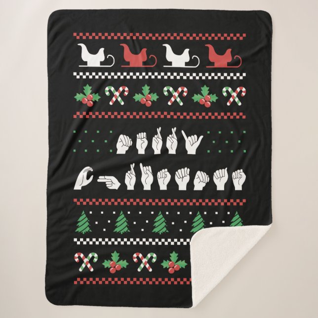 Manta Sherpa Feliz Navidad - ASL American Rótulo Language I (Anverso)