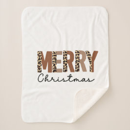 Manta Sherpa "Feliz Navidad" Bloque de color moderno Leopard Bo