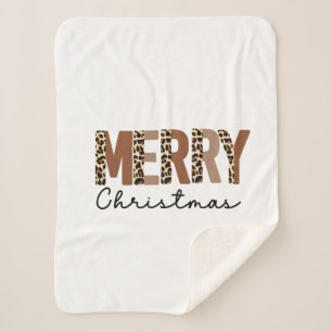 Manta Sherpa "Feliz Navidad" Bloque de color moderno Leopard Bo