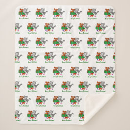 Manta Sherpa Feliz Navidad con gato y pipa