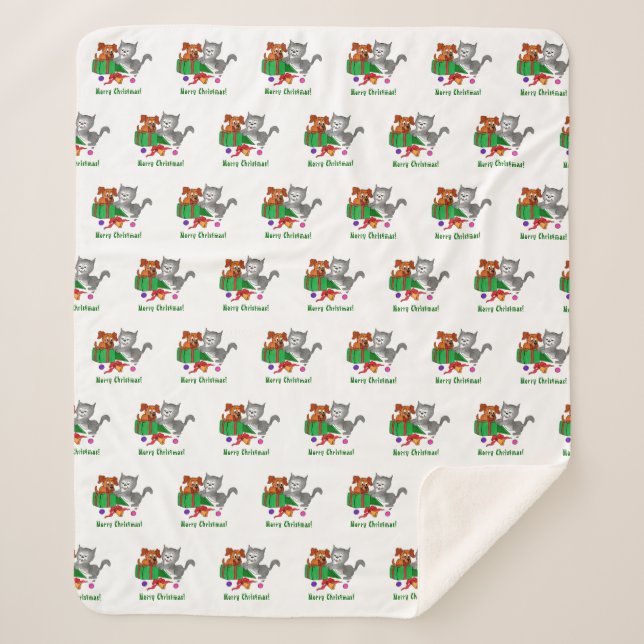 Manta Sherpa Feliz Navidad con gato y pipa (Anverso)