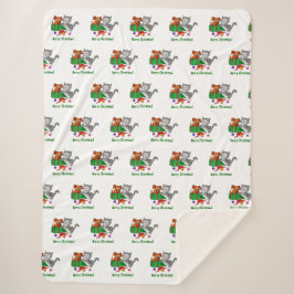 Manta Sherpa Feliz Navidad con gato y pipa