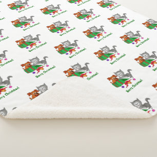 Manta Sherpa Feliz Navidad con gato y pipa