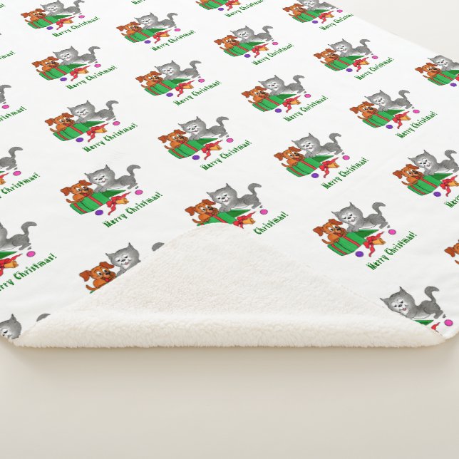 Manta Sherpa Feliz Navidad con gato y pipa (3/4)