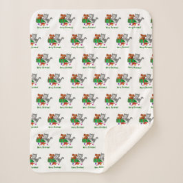 Manta Sherpa Feliz Navidad con gato y pipa