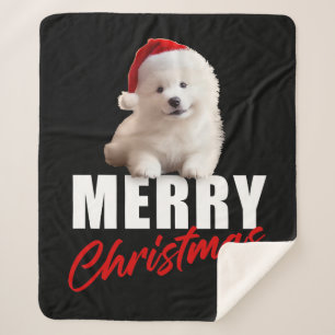 Manta Sherpa Feliz Navidad con una pimienta samoyana con Santa
