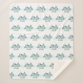 Manta Sherpa ¡Feliz Navidad! Hombre de nieve con gato y cachorr