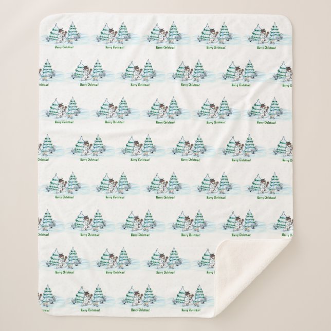 Manta Sherpa ¡Feliz Navidad! Hombre de nieve con gato y cachorr (Anverso)