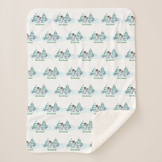 Manta Sherpa ¡Feliz Navidad! Hombre de nieve con gato y cachorr (Anverso)